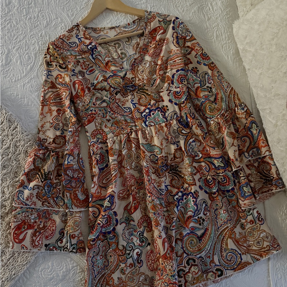 Women's Boho Paisley Print Ruffle Hem Smock Dress